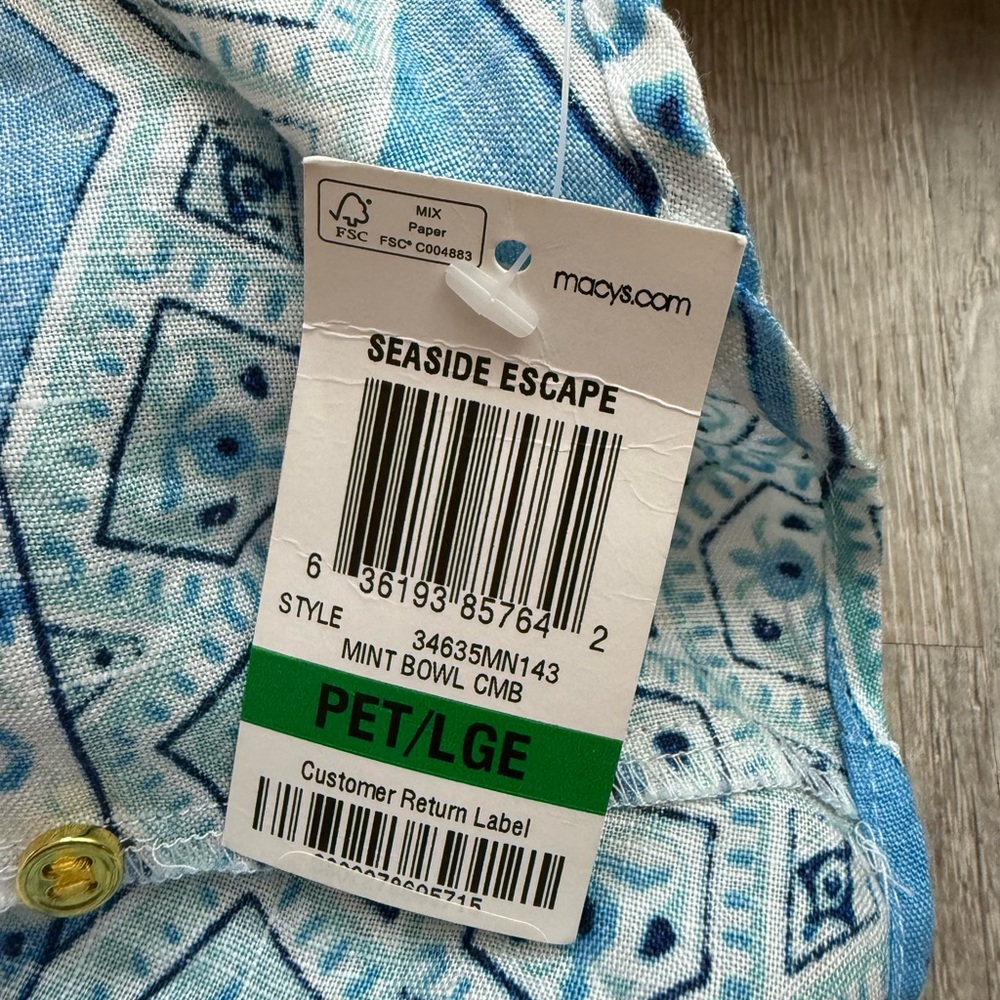 NWT Charter Club Linen Button‎ Down Shirt Long Sleeve Blue Mint Petite Large - Picture 6 of 8